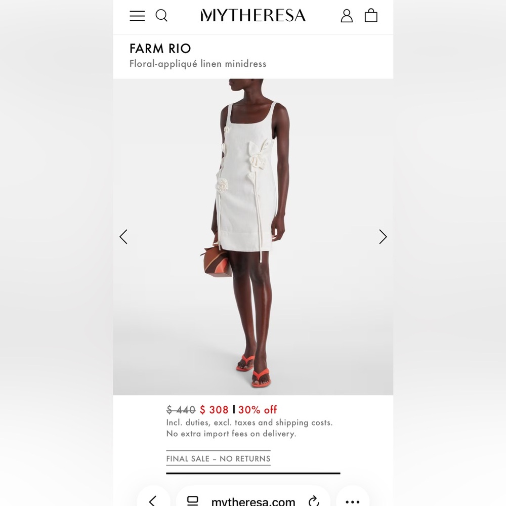 FARM RIO Cream Floral-Appliqué Linen Minidress